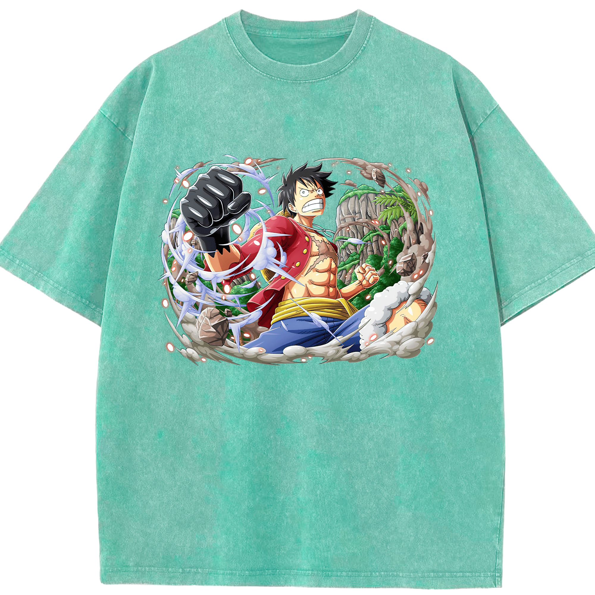 ワンピース モンキー・D・ルフィ ONE PIECE Monkey D. Luffy 綿100% ヴィンテージ風 半袖Tシャツ（フロントプリント）